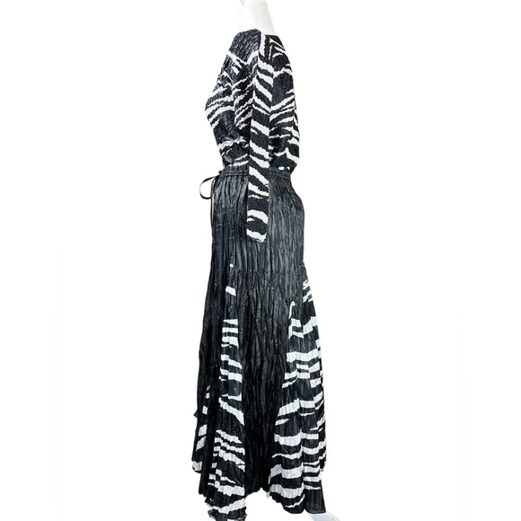 Pleats Collection Zebra Crinkle Maxi Skirt Set Large Y2K Jungle Artsy Bold - Picture 4 of 12